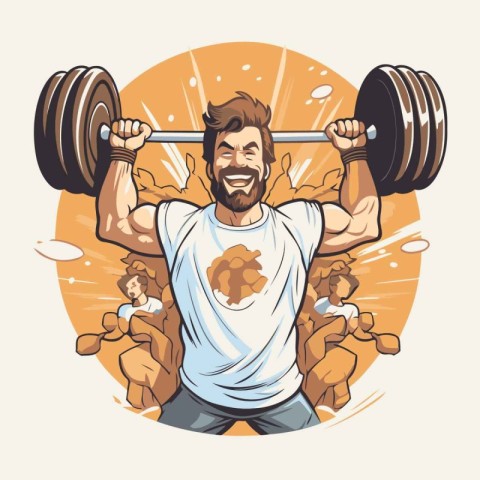 Vector illustration of a strong man lifting a barbell in the gym