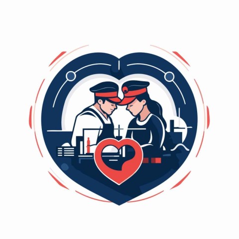 Airline pilot and stewardess in the shape of a heart