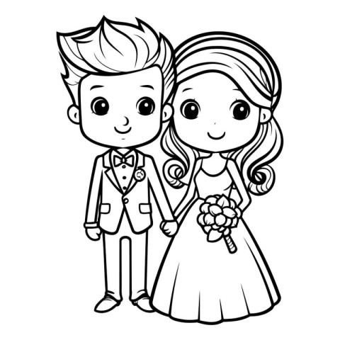 Coloring Page Outline Of cartoon bride and groom for coloring bo