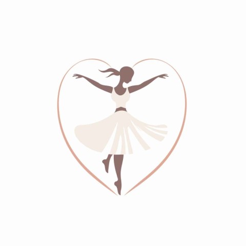 Ballerina silhouette in a heart shaped frame. Vector illustratio