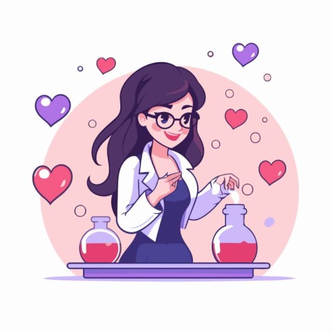 Woman scientist in laboratory. Vector illustration in cartoon st