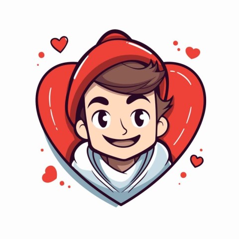 Vector illustration of a man in a red cap with a heart.