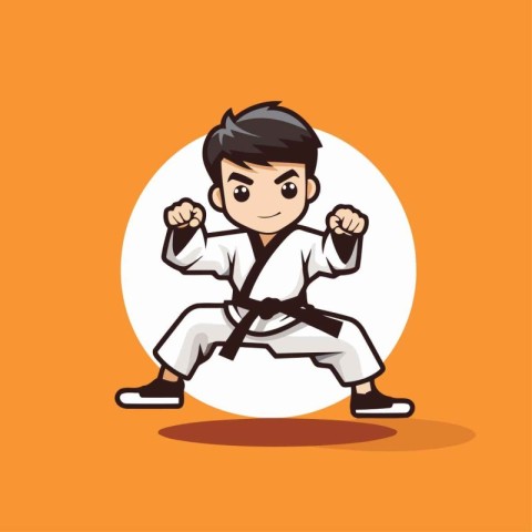 Taekwondo boy cartoon character vector illustration. Martial art