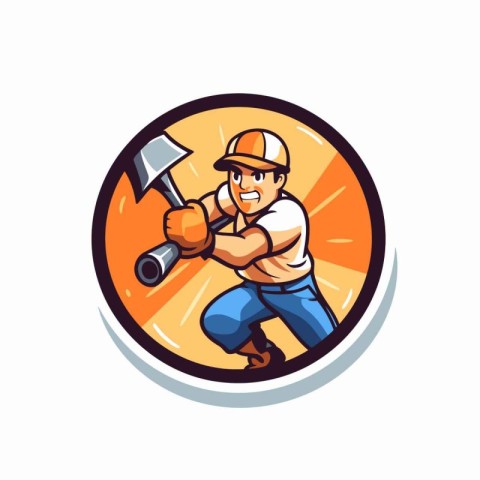 Illustration of a construction worker holding axe viewed from si