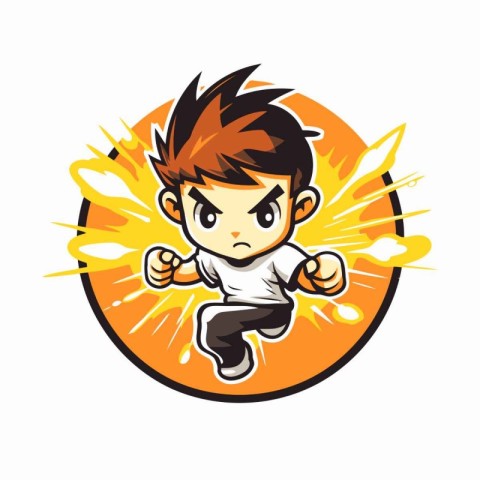 Vector illustration of a boy running in a circle on a white back