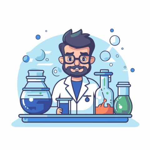 Scientist working in laboratory. Vector illustration in flat car