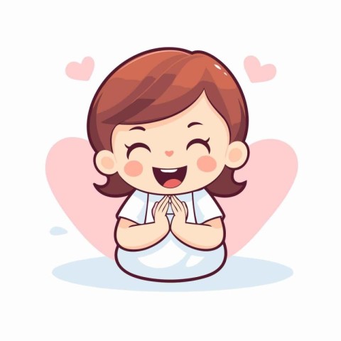 Illustration of a cute little girl in a white t-shirt