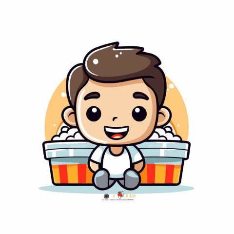 Cute little boy with bathtub. Vector cartoon character illustrat