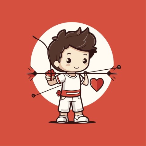 Cupid boy with bow and arrow cartoon character vector illustrati