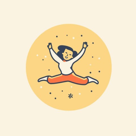 Vector illustration of happy woman jumping in the air. Flat desi