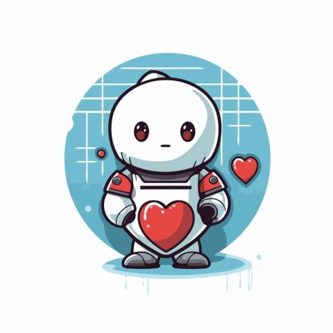 Cute robot holding heart. Valentine's day concept. Vector illust