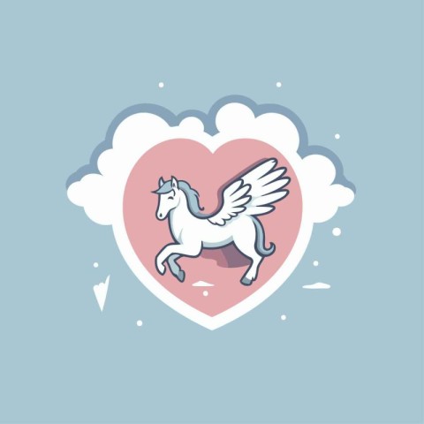 Horse with wings in the heart. Valentines day vector illustratio