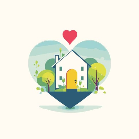 House in heart shape. Love concept. Vector illustration in flat