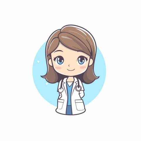 Cute female doctor cartoon character. Vector illustration for yo