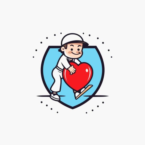 Vector illustration of a boy in a white cap and with a red heart