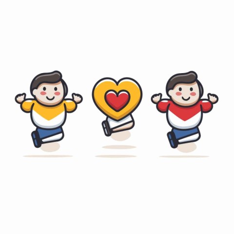 Vector illustration of happy boy and girl holding heart on white