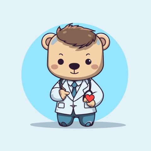 Cute cartoon bear doctor with stethoscope. Vector illustration.