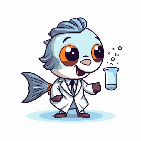 Scientist in lab coat holding a test tube. Vector illustration.