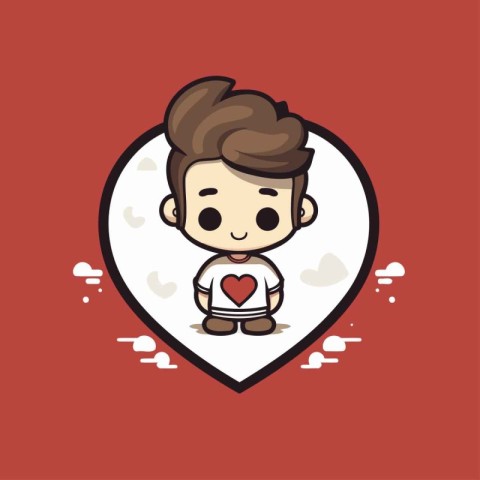 Cute boy with heart in the heart shape. Vector illustration.