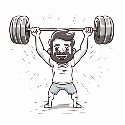 Cartoon man lifting a barbell. Vector illustration of a man lift