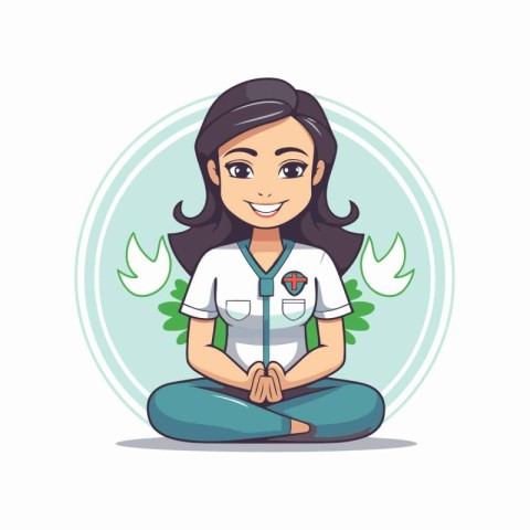 Young woman meditating in lotus position. Vector illustration in