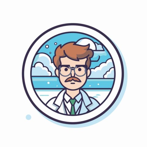 Vector illustration of a male doctor in a round frame. Flat styl