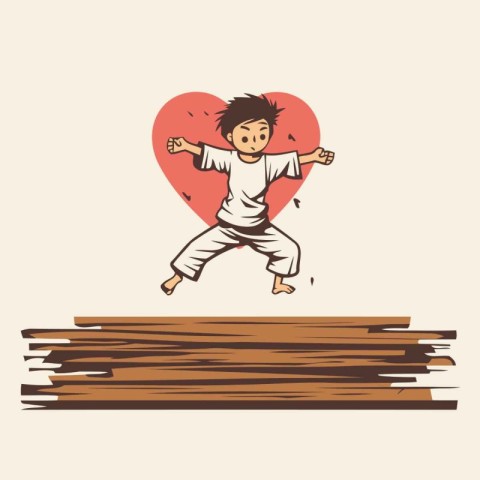 Vector illustration of a boy jumping in the air with a heart in