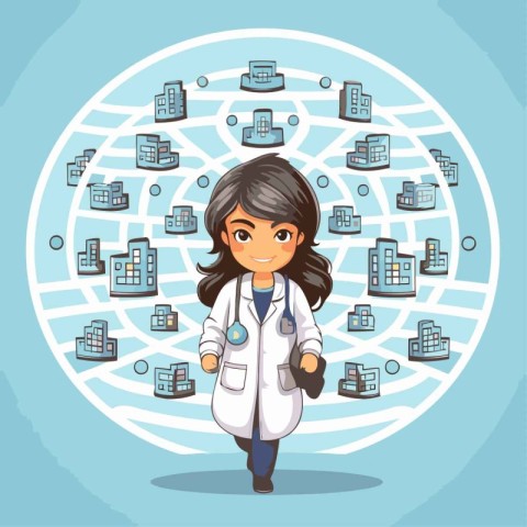 Vector illustration of a young doctor with medical icons around