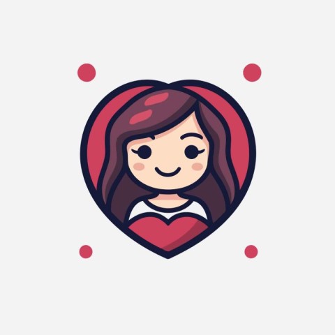 Cute little girl in heart shape. Vector illustration in flat sty