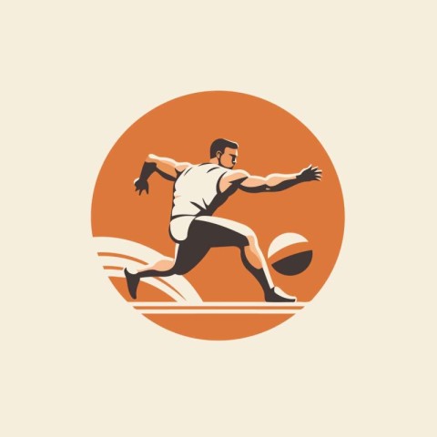 Athletic man running with ball vector logo design template.