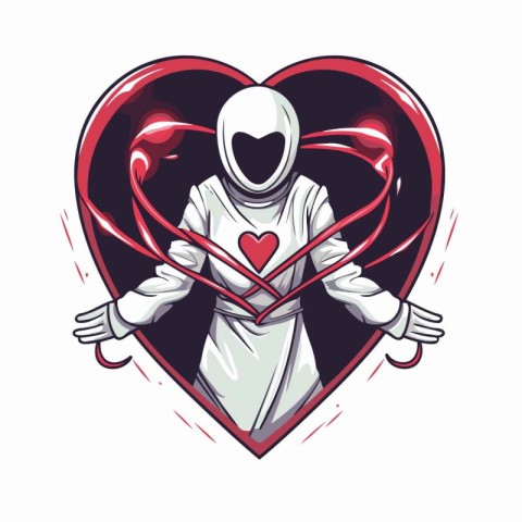 Astronaut in the heart. Vector illustration of astronaut with he