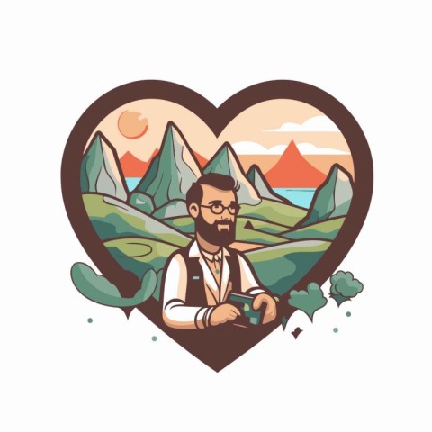 Vector illustration of a hipster man with a camera in the shape