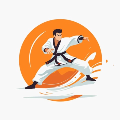 Taekwondo. Vector illustration in flat style on white background