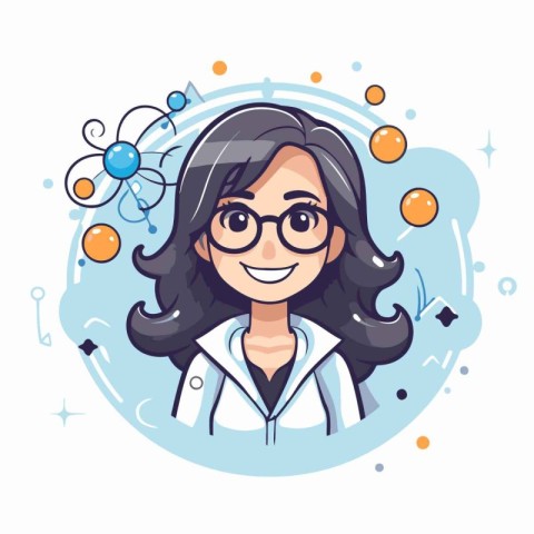 Scientist woman cartoon character. Vector illustration in a flat