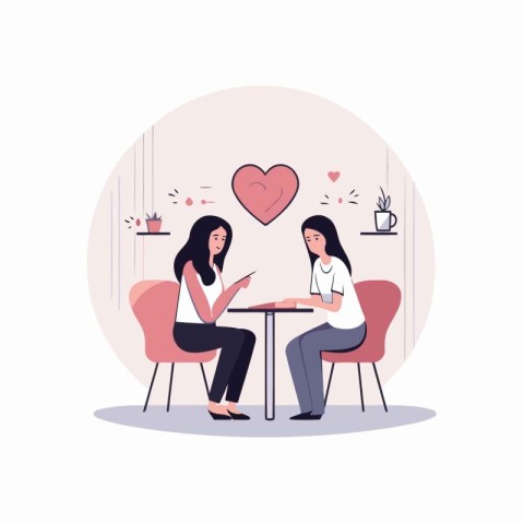 Couple in love sitting at a table. Vector illustration in flat s