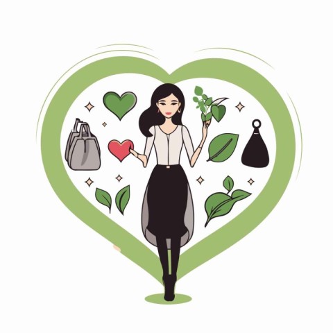 Vector illustration of a girl with a heart in the shape of a hea