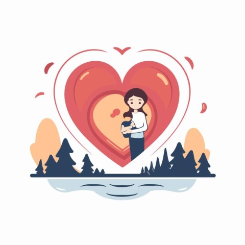 Couple in love on the background of the heart. Vector illustrati