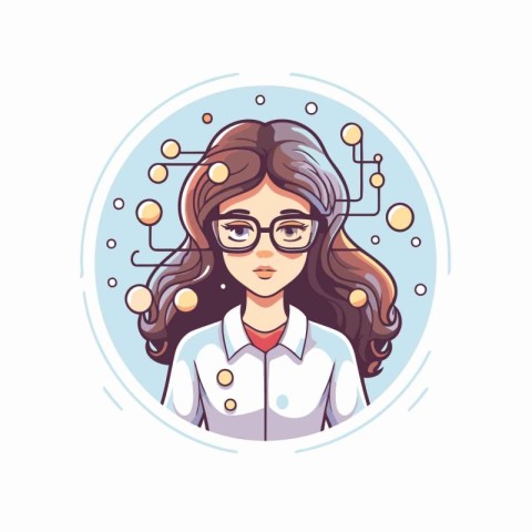 Scientist girl. Vector illustration in cartoon style on white ba