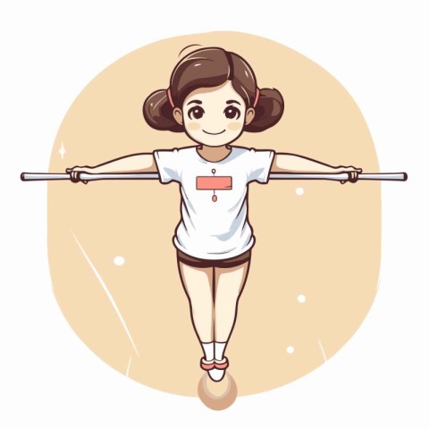 Little girl in sportswear doing pull-ups. Vector illustration.