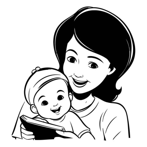 Young mother with her baby in her arms vector illustration graph