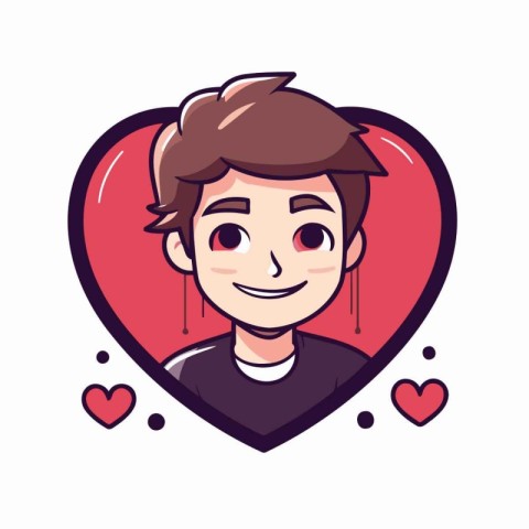 Cute boy in heart shape. Vector illustration in linear style.