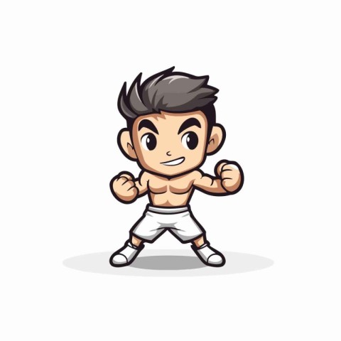 Boy boxer character. Cartoon vector illustration. Isolated on wh