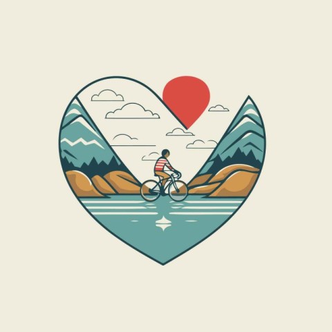 Vector illustration of a man riding a bicycle on a mountain rive