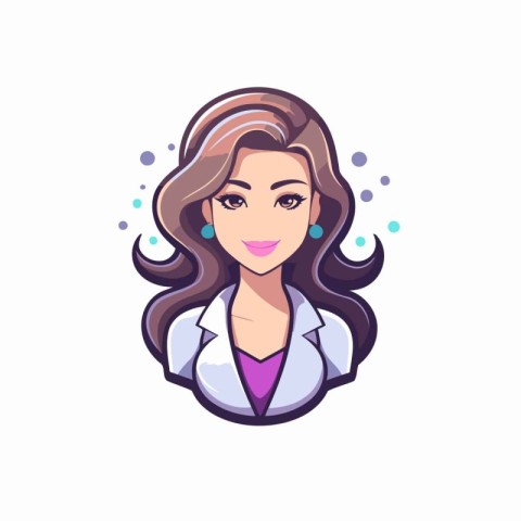 Beautiful female doctor with long wavy hair. Vector illustration