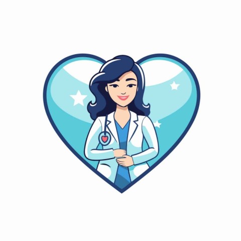 female doctor with stethoscope and heart icon vector illustratio