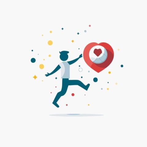 Man running with heart icon. Vector illustration in flat design