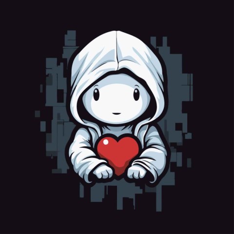 Cute boy holding a heart in his hands. Vector illustration.