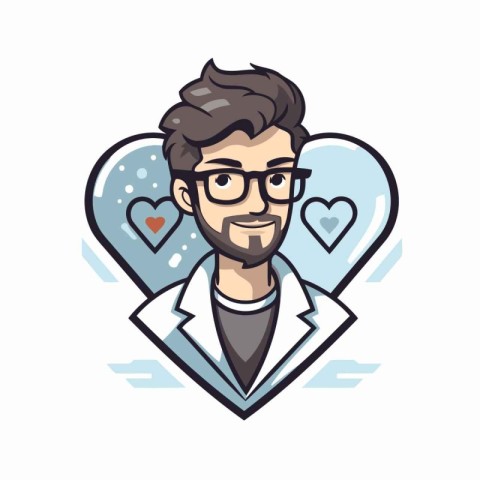 Vector illustration of a male doctor with glasses in a heart sha