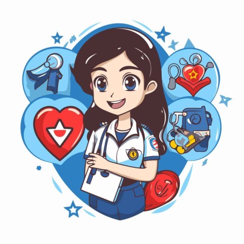 Vector illustration of a girl doctor with a stethoscope and a cl