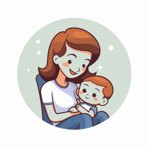 Mother and son together. Vector illustration in cartoon style on